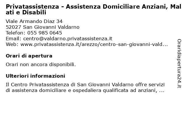 Orari di apertura Privatassistenza Assistenza Domiciliare